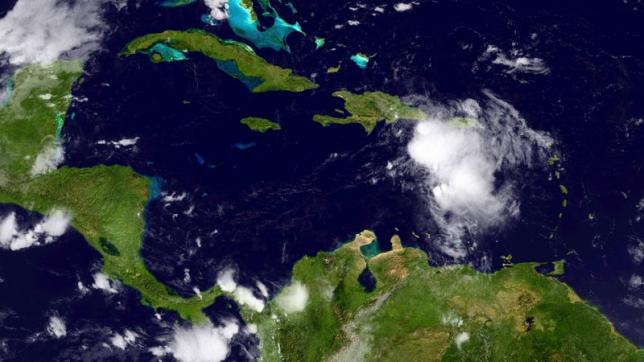 Tropical Storm Erika is seen in the Caribbean Ocean in this NOAA GOES-East satellite image taken August 28, 2015. REUTERS/NOAA/Handout